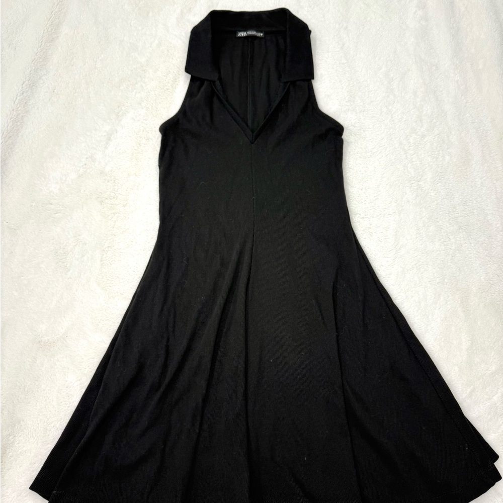 Zara Black Tennis Sleeveless Ribbed V-Neck Mini Dress